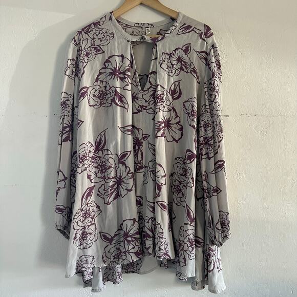 Free People Tree Swing Long Sleeve Tunic Dress Purple Gray Size Small Pockets - Picture 2 of 8